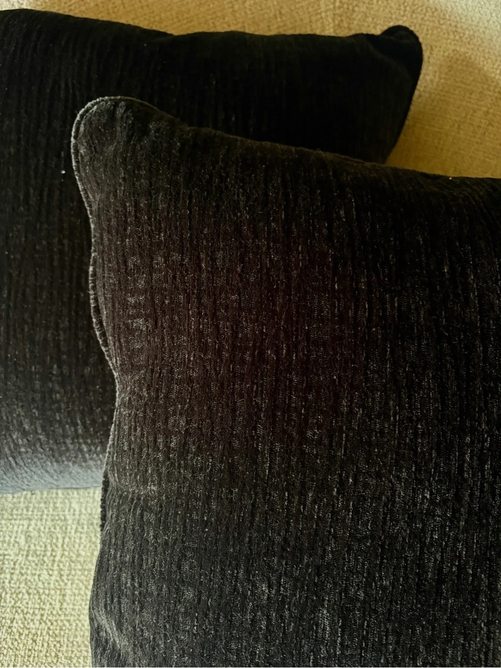 Two Oversized Soft Black 22”x22” Pillows